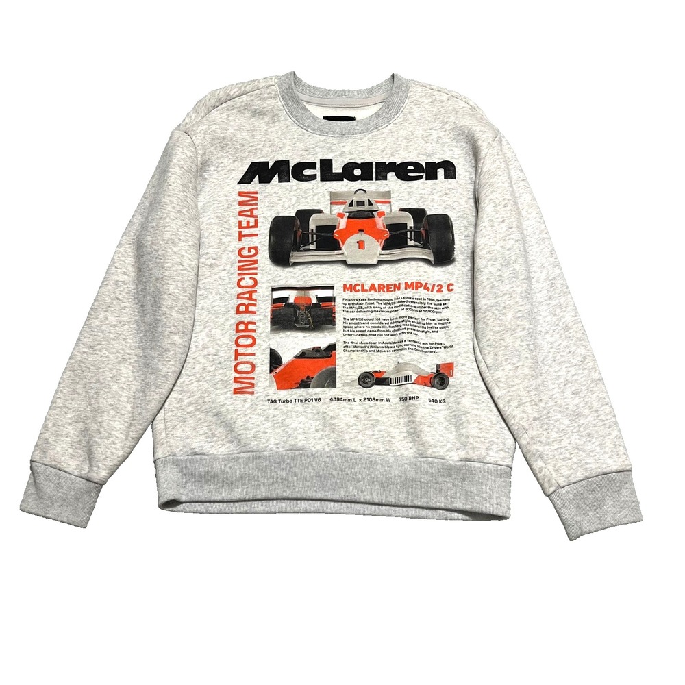 McLaren Formula 1 Racing Graphic Sweatshirt Men's XS Gray MP4/2C Car Crewneck